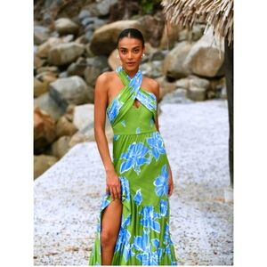 HUTCH JOSLIN Cotton Sateen Floral Halter Midi Size 2P NWOT